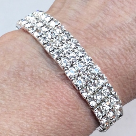 SALE $15 Rhinestone 3 Row Stretch Bracelet - Picture 2 of 7